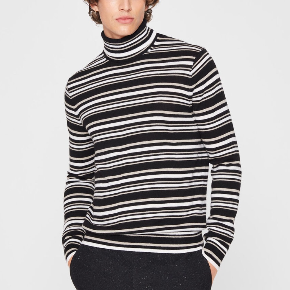 Stripe Merino Wool Turtleneck - New With Tags - NEVER WORN - Black Multi
